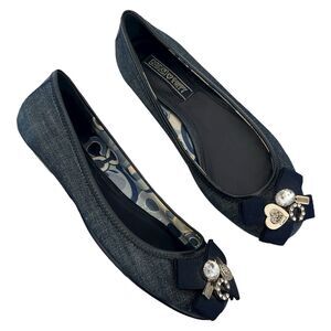 Coach Poppy Caper Ballet Flats 7 Blue Denim Bow Charms Preppy Office Ballerinas